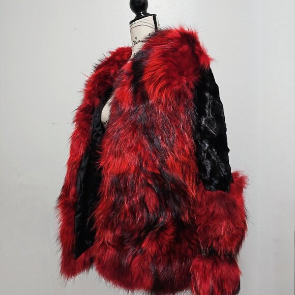 Red and Black Teddy Jacket with Plush Fur - Picture 3 of 5